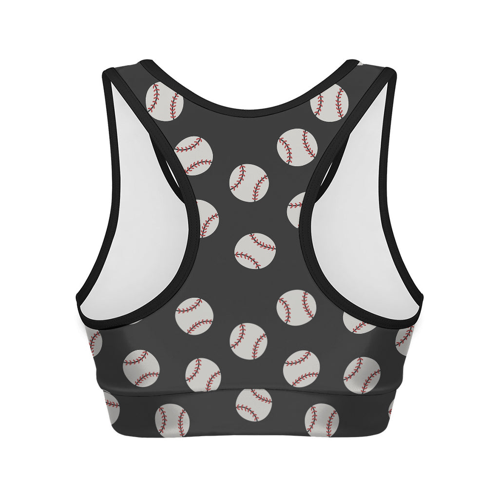 Black Baseball Pattern Print Women's Sports Bra