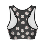 Black Baseball Pattern Print Women's Sports Bra