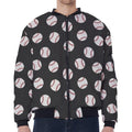 Black Baseball Pattern Print Zip Sleeve Bomber Jacket