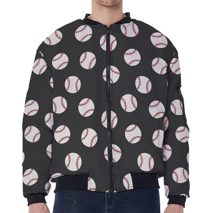 Black Baseball Pattern Print Zip Sleeve Bomber Jacket