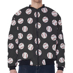 Black Baseball Pattern Print Zip Sleeve Bomber Jacket