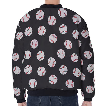 Black Baseball Pattern Print Zip Sleeve Bomber Jacket