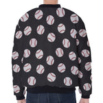 Black Baseball Pattern Print Zip Sleeve Bomber Jacket