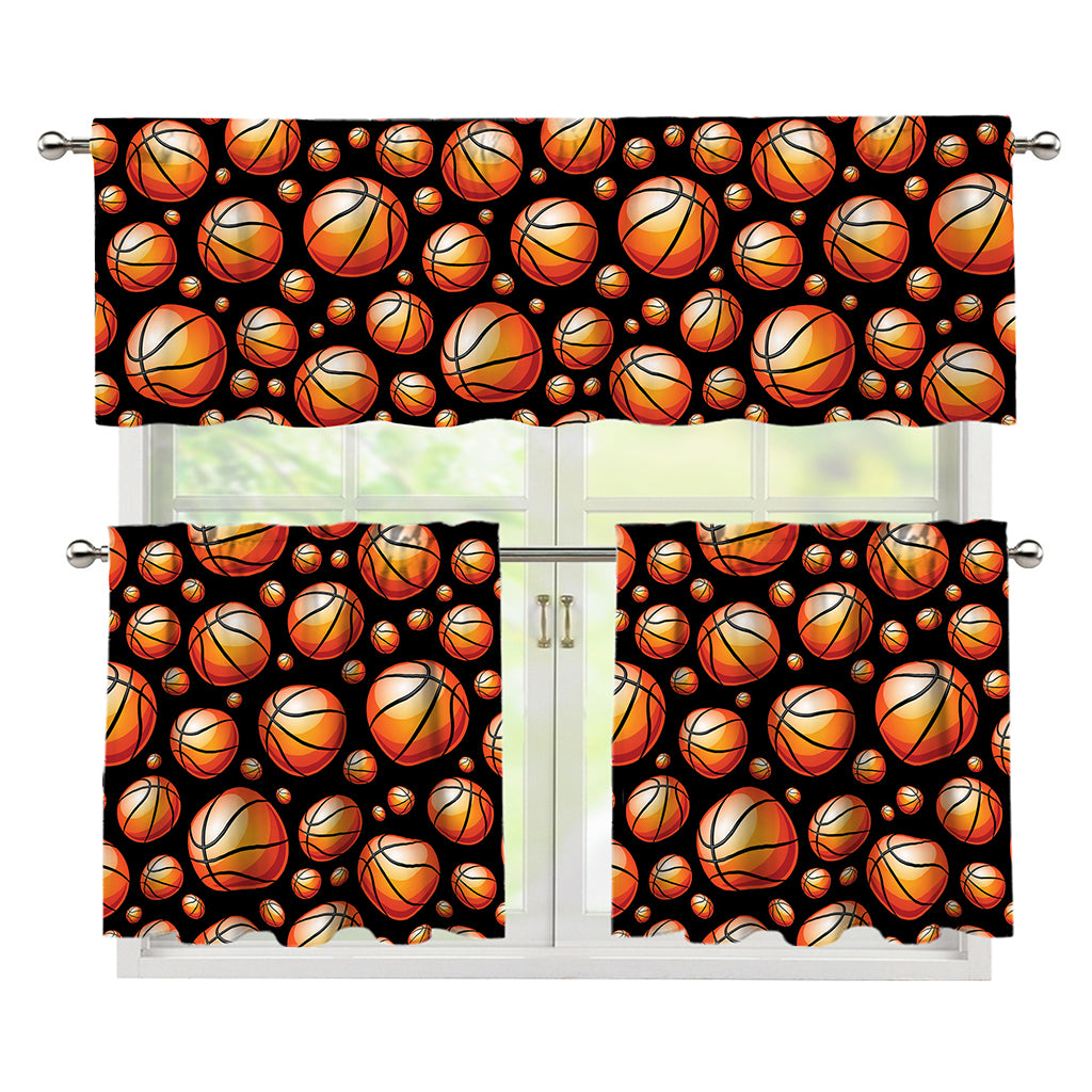 Black Basketball Pattern Print 3 Piece Kitchen Curtains