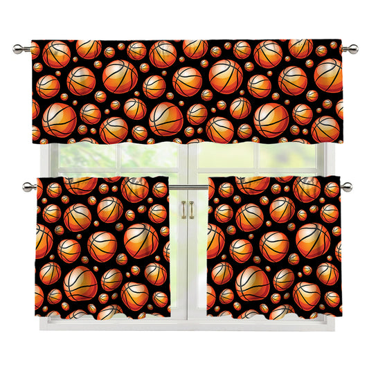 Black Basketball Pattern Print 3 Piece Kitchen Curtains