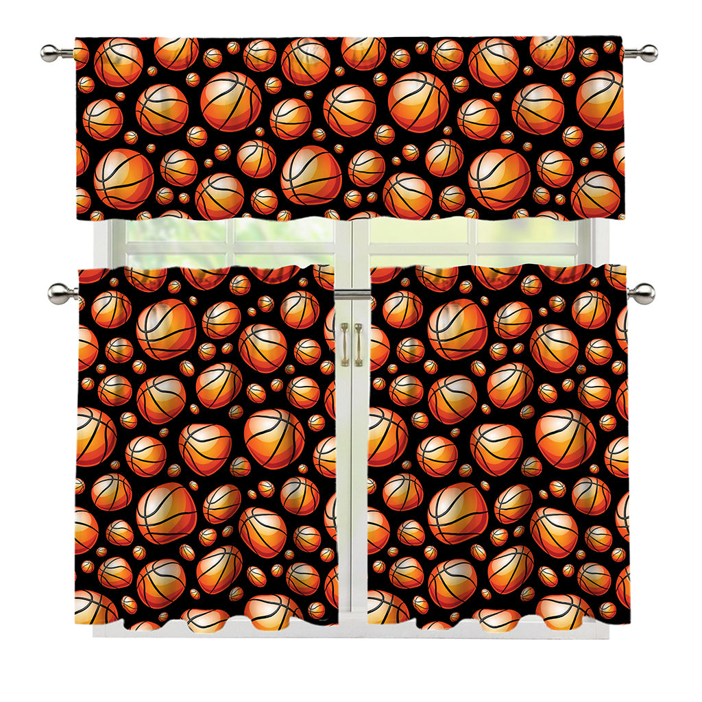 Black Basketball Pattern Print 3 Piece Kitchen Curtains