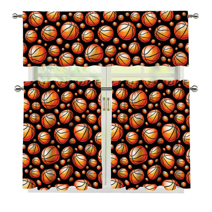 Black Basketball Pattern Print 3 Piece Kitchen Curtains
