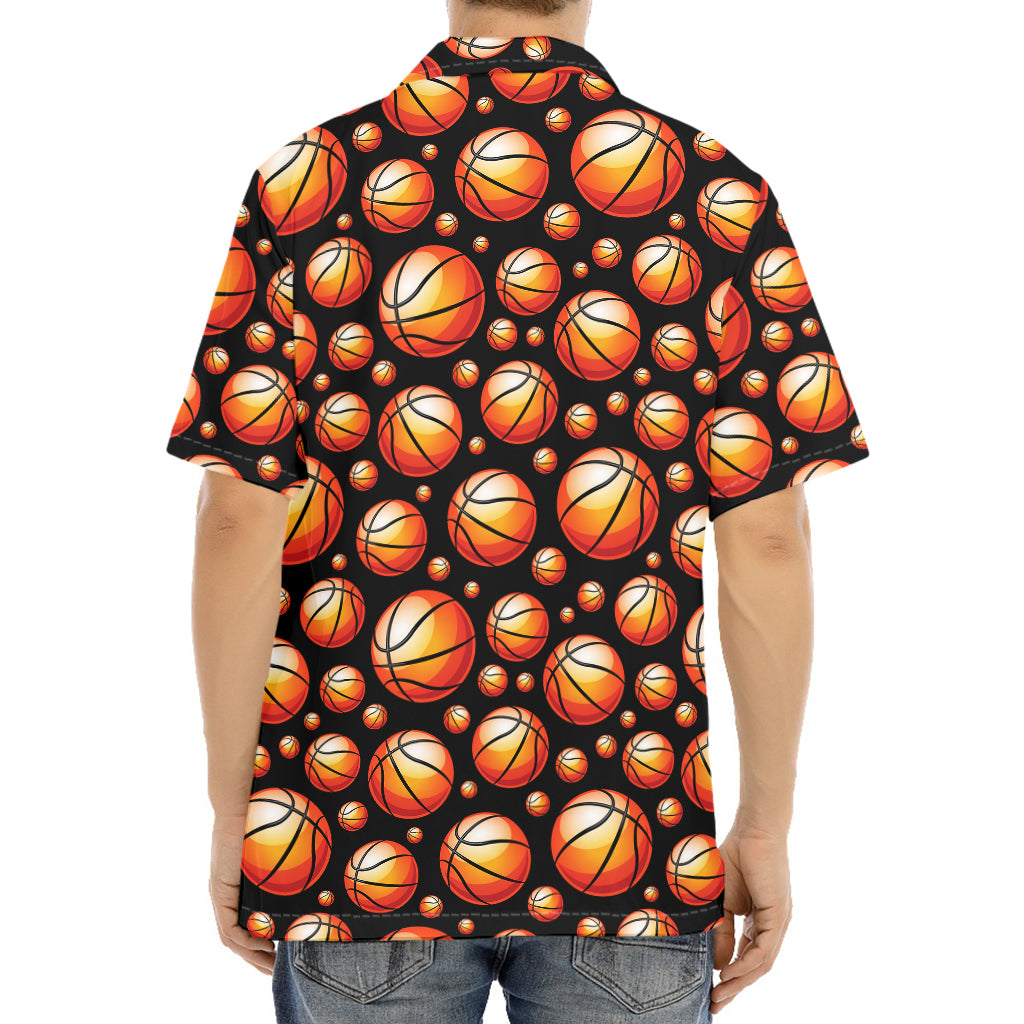 Black Basketball Pattern Print Aloha Shirt