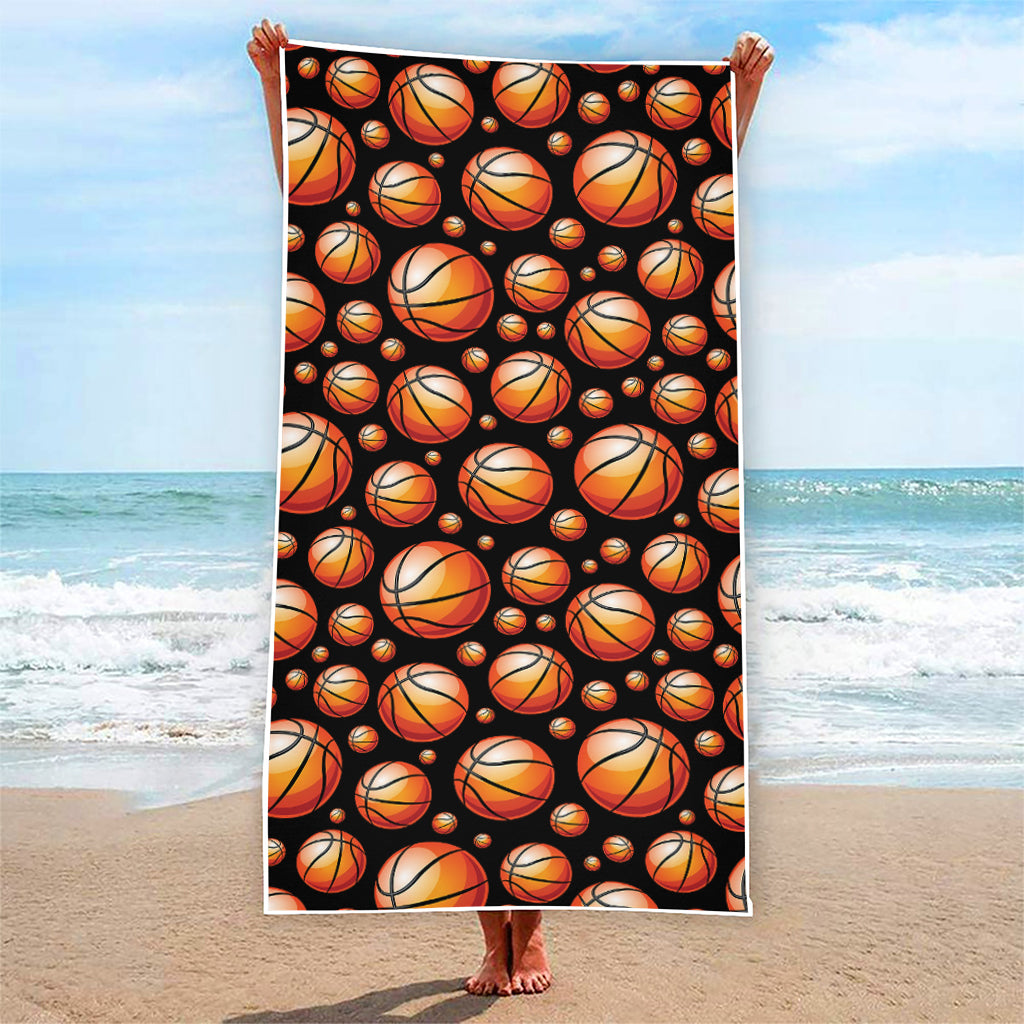 Black Basketball Pattern Print Beach Towel