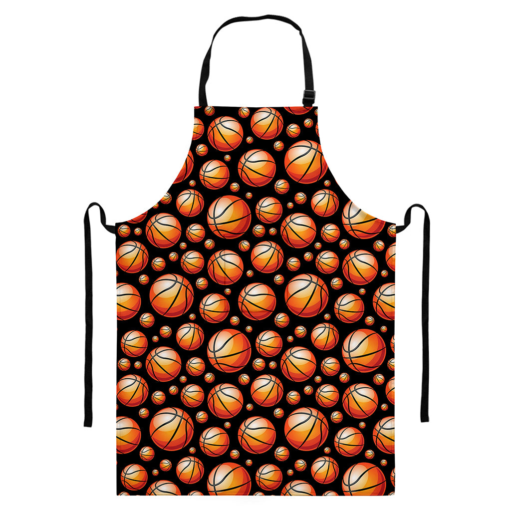 Black Basketball Pattern Print Bib Apron With Pocket