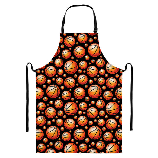 Black Basketball Pattern Print Bib Apron With Pocket