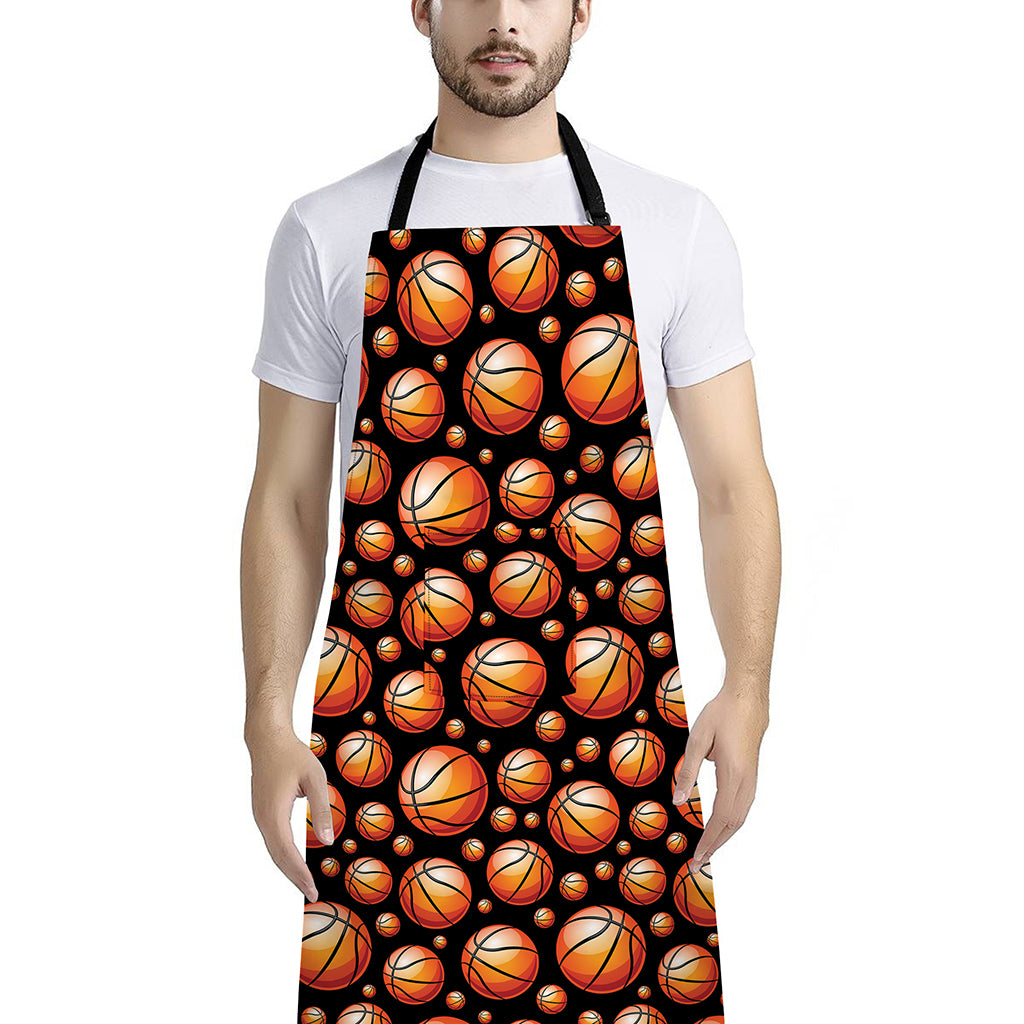 Black Basketball Pattern Print Bib Apron With Pocket