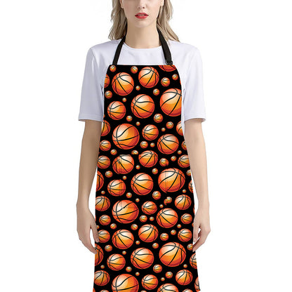 Black Basketball Pattern Print Bib Apron With Pocket
