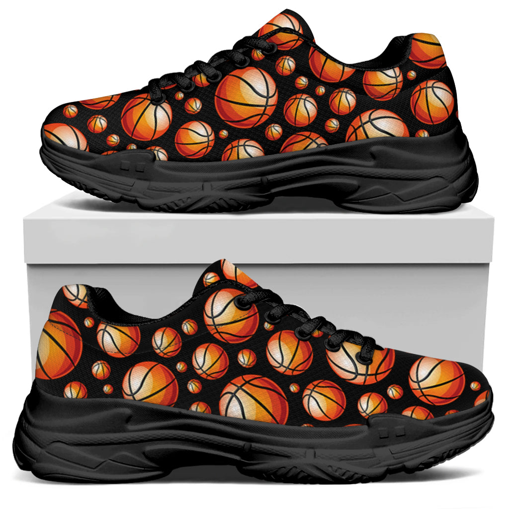 Black Basketball Pattern Print Black Chunky Shoes