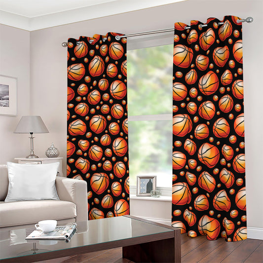 Black Basketball Pattern Print Blackout Grommet Curtains