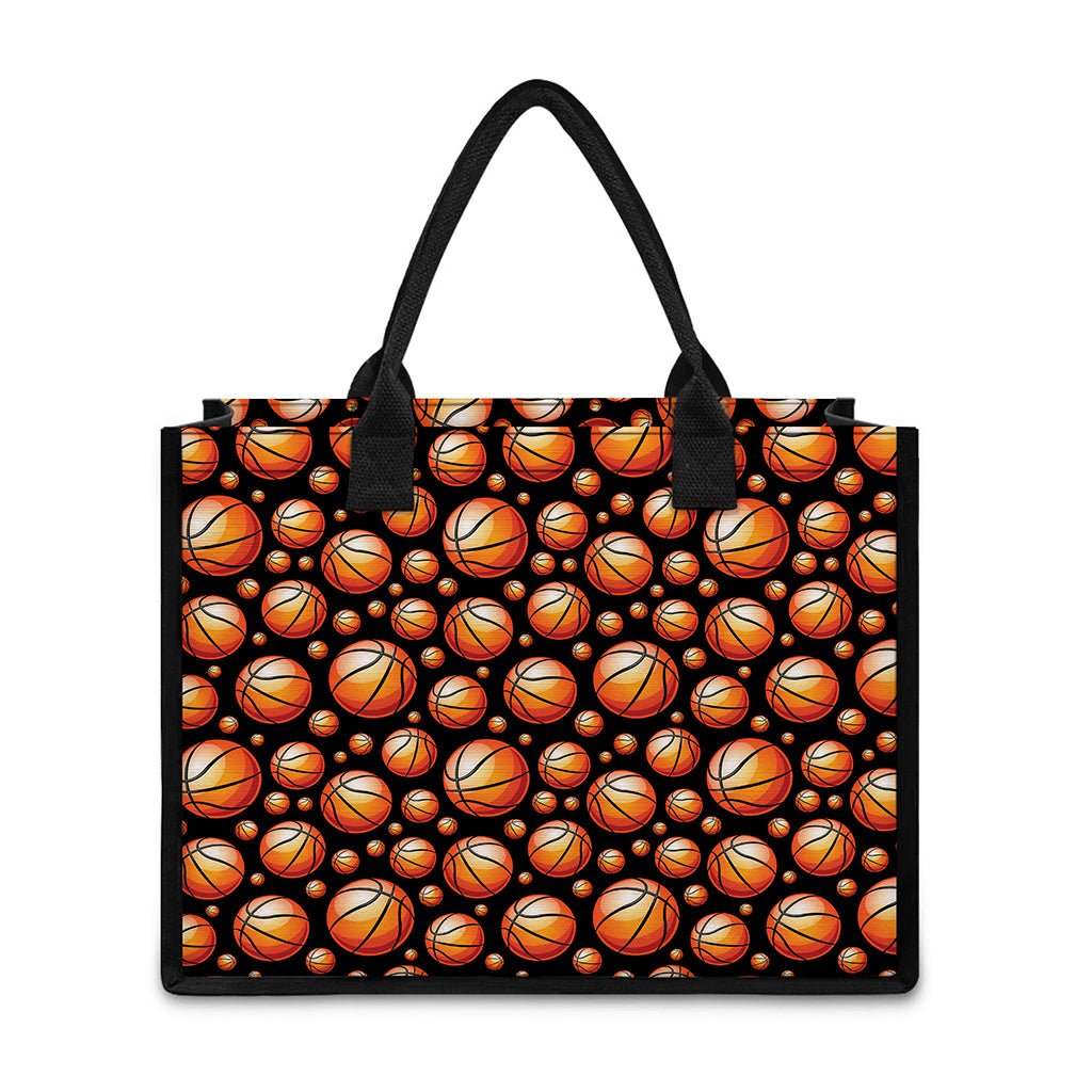 Black Basketball Pattern Print Canvas Tote Bag