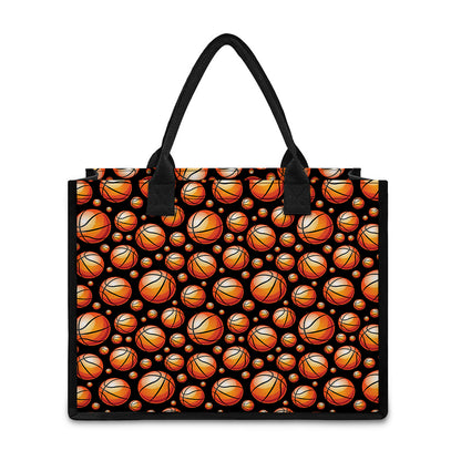 Black Basketball Pattern Print Canvas Tote Bag