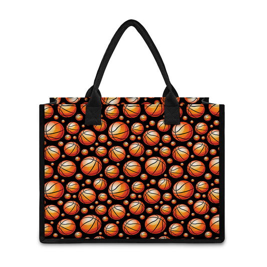 Black Basketball Pattern Print Canvas Tote Bag