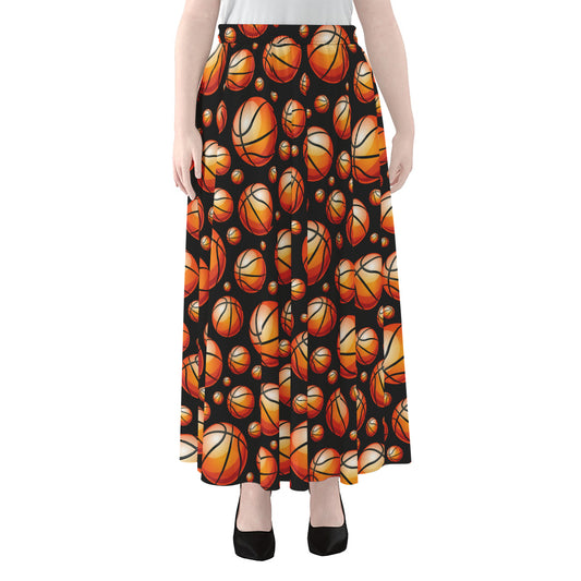 Black Basketball Pattern Print Chiffon Maxi Skirt
