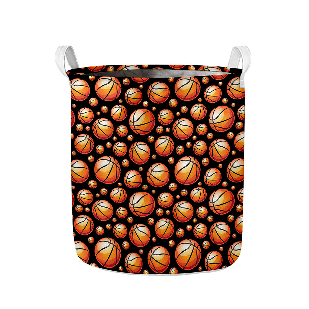 Black Basketball Pattern Print Collapsible Laundry Basket