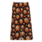 Black Basketball Pattern Print Cotton Front Slit Maxi Skirt
