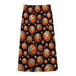 Black Basketball Pattern Print Cotton Front Slit Maxi Skirt