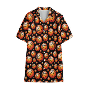 Black Basketball Pattern Print Cotton Hawaiian Shirt