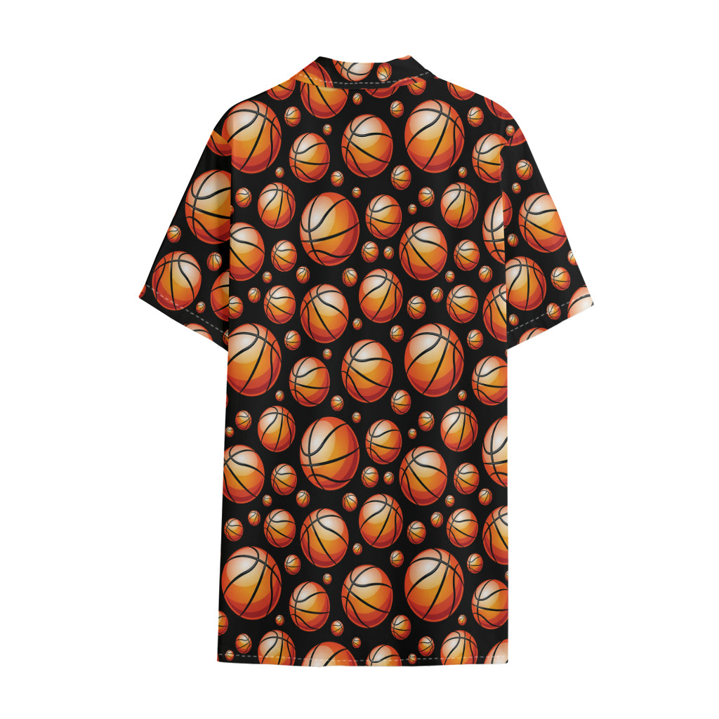 Black Basketball Pattern Print Cotton Hawaiian Shirt