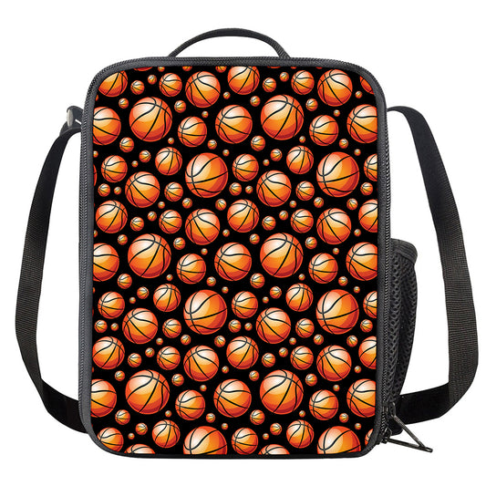 Black Basketball Pattern Print Crossbody Lunch Bag