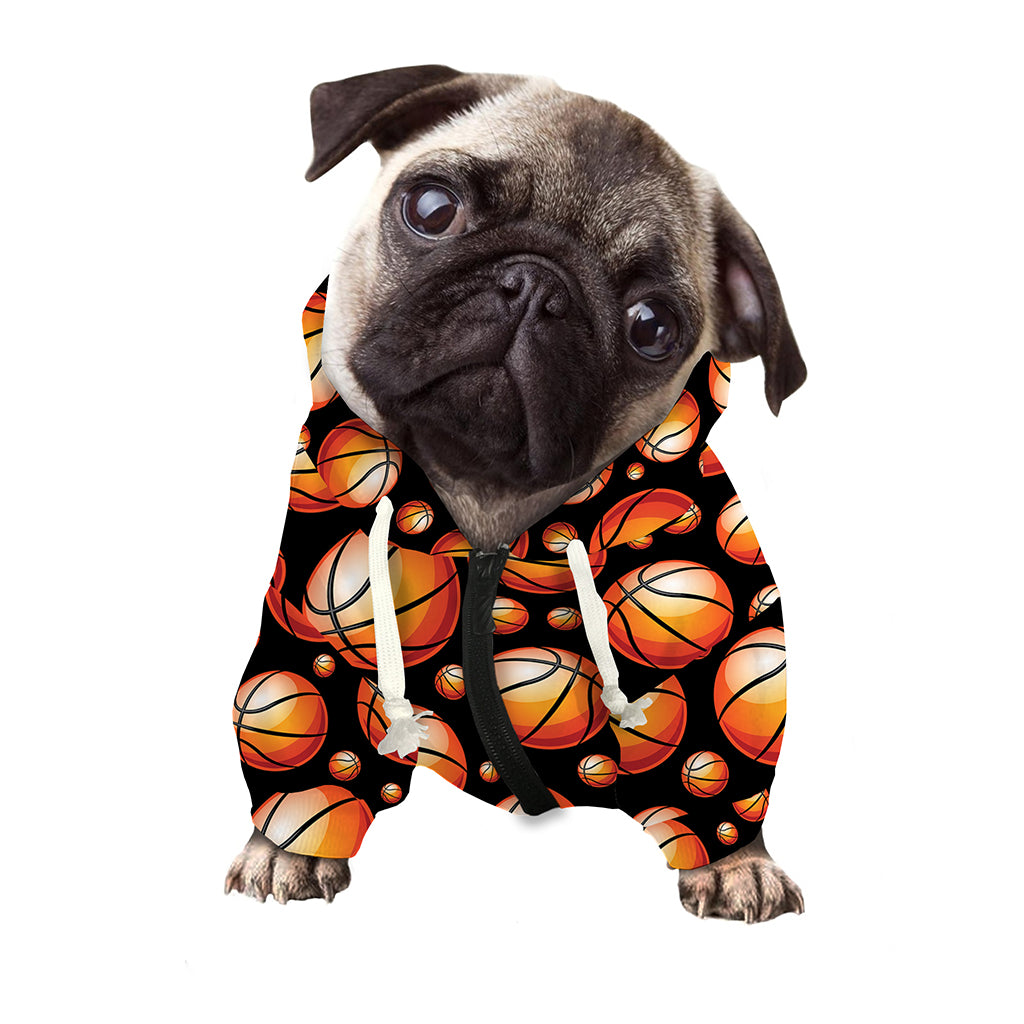 Black Basketball Pattern Print Dog Zip Up Hoodie