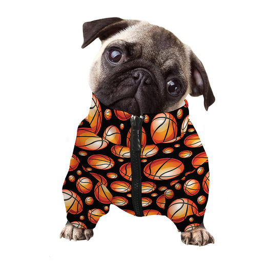 Black Basketball Pattern Print Dog Zip Up Jacket