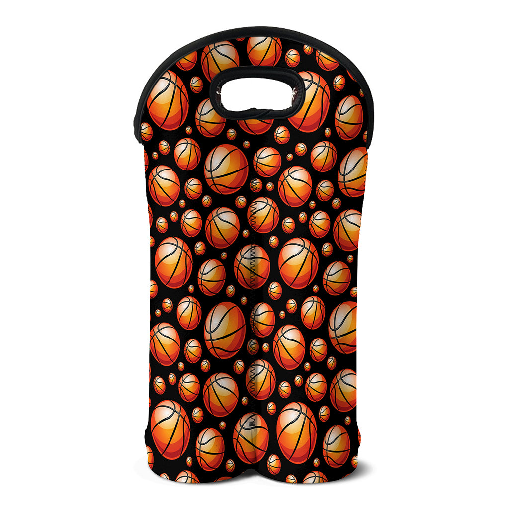 Black Basketball Pattern Print Double Neoprene Wine Tote