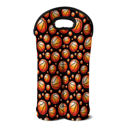 Black Basketball Pattern Print Double Neoprene Wine Tote