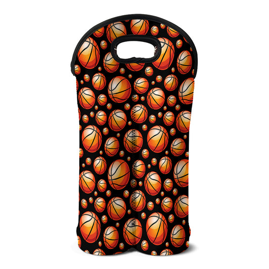 Black Basketball Pattern Print Double Neoprene Wine Tote
