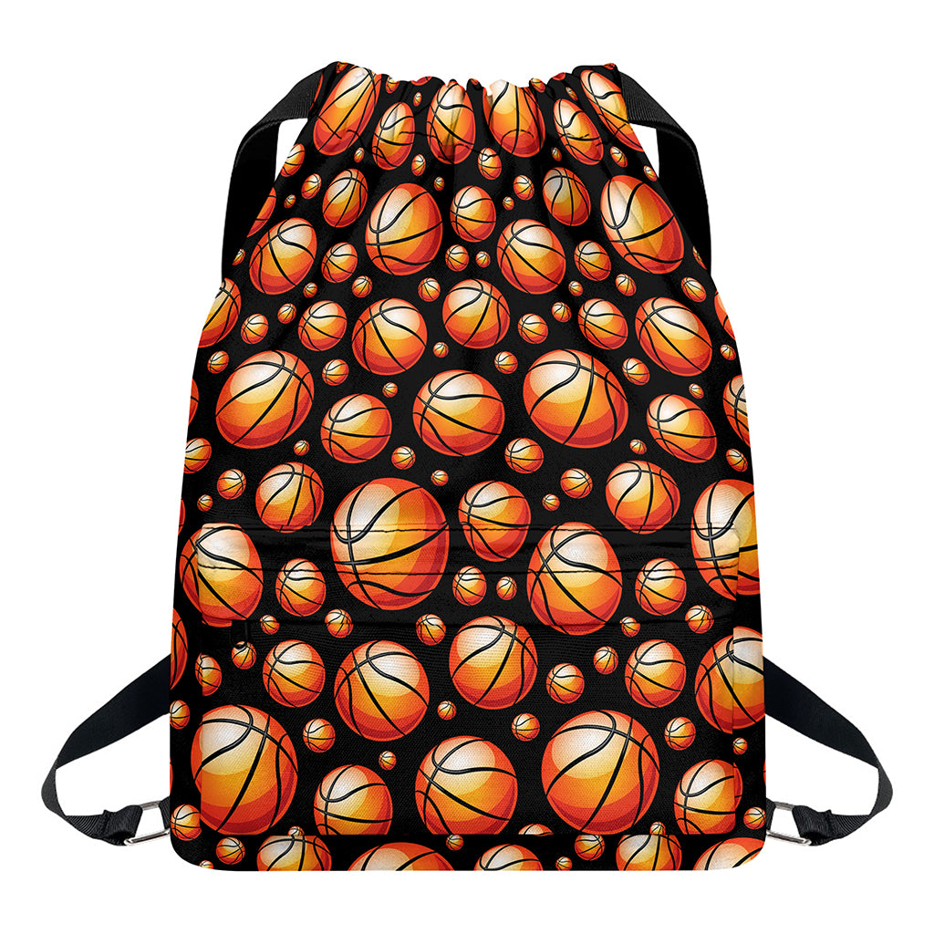 Black Basketball Pattern Print Drawstring Backpack