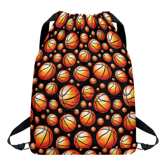 Black Basketball Pattern Print Drawstring Backpack