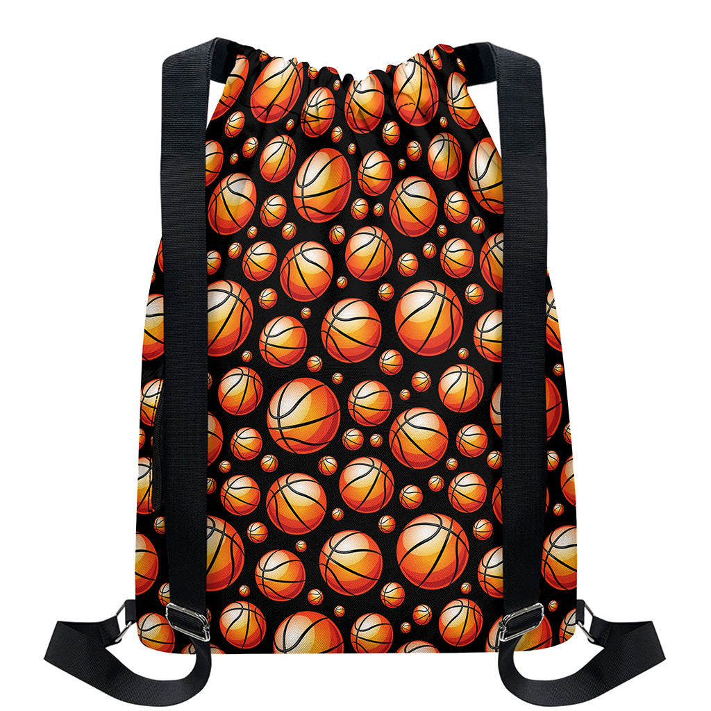 Black Basketball Pattern Print Drawstring Backpack