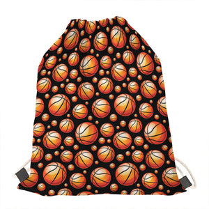 Black Basketball Pattern Print Drawstring Bag