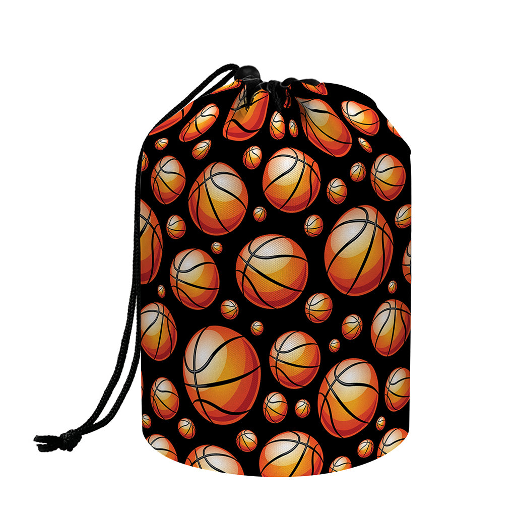 Black Basketball Pattern Print Drawstring Makeup Bag