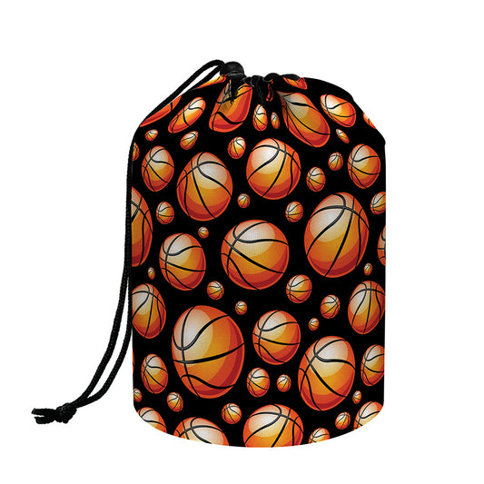 Black Basketball Pattern Print Drawstring Makeup Bag