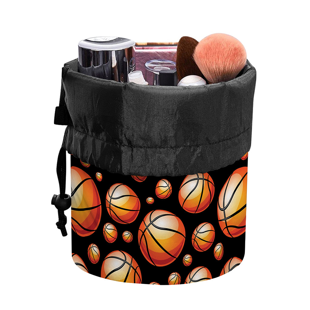 Black Basketball Pattern Print Drawstring Makeup Bag