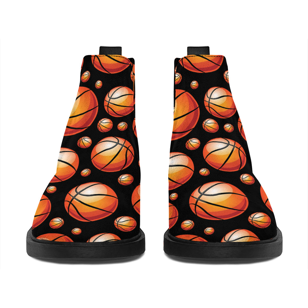 Black Basketball Pattern Print Flat Ankle Boots