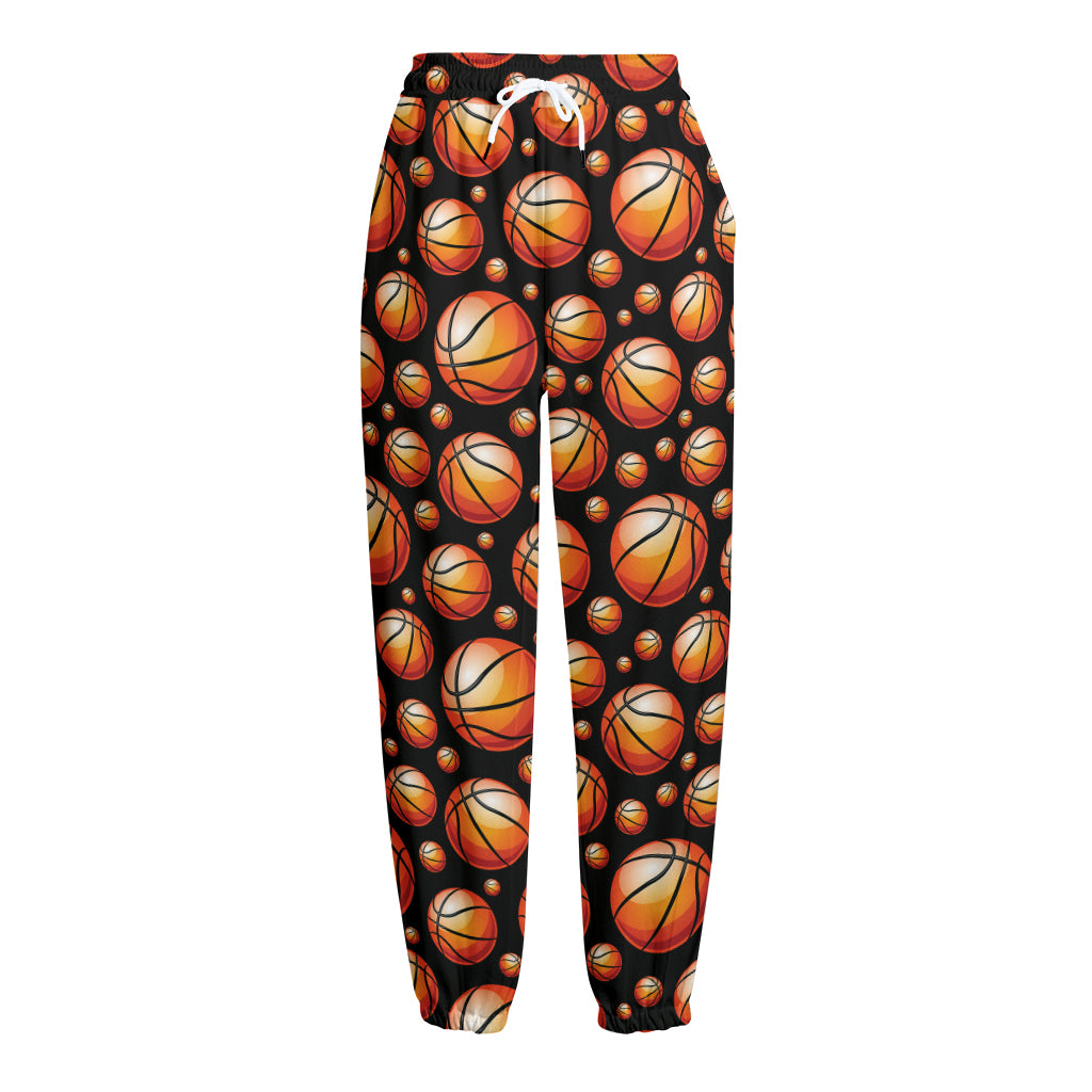 Black Basketball Pattern Print Fleece Lined Knit Pants