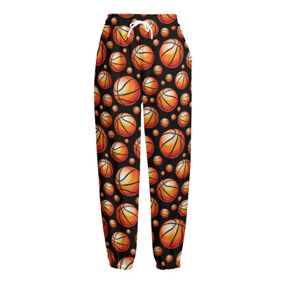 Black Basketball Pattern Print Fleece Lined Knit Pants