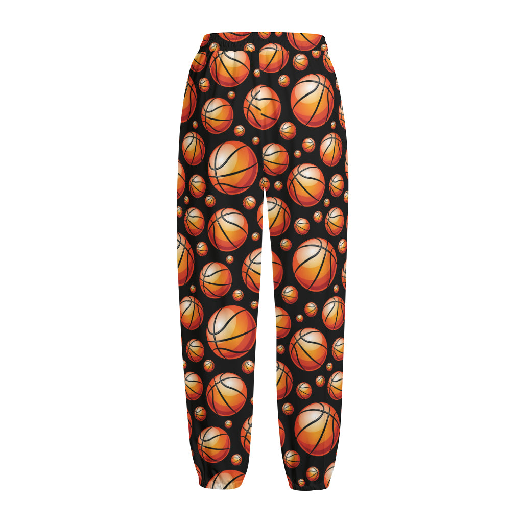 Black Basketball Pattern Print Fleece Lined Knit Pants