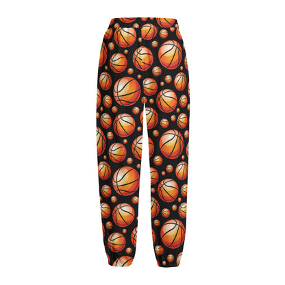 Black Basketball Pattern Print Fleece Lined Knit Pants