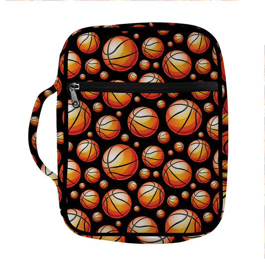 Black Basketball Pattern Print Front Pocket Bible Bag