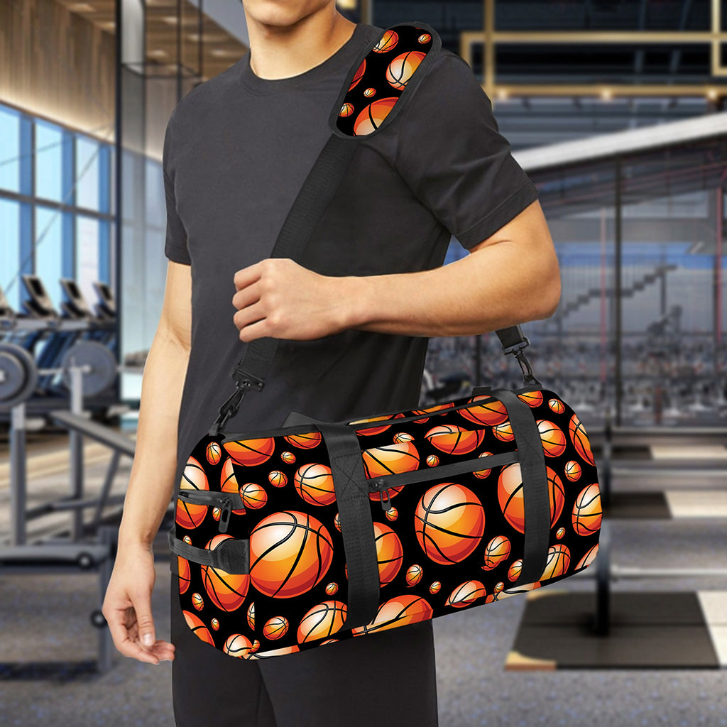 Black Basketball Pattern Print Gym Bag