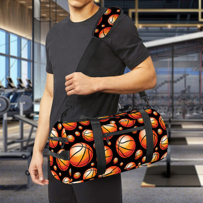 Black Basketball Pattern Print Gym Bag