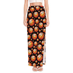 Black Basketball Pattern Print High Slit Maxi Skirt